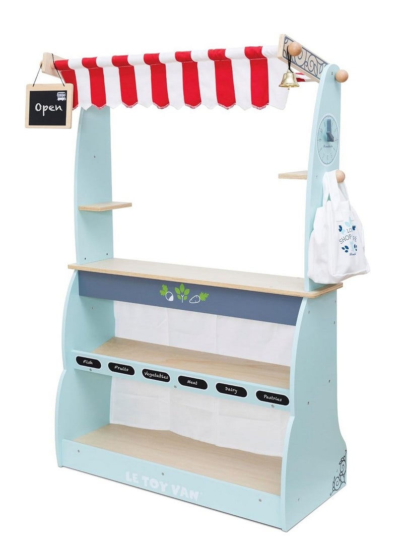 Le Toy Van Le Toy Van Shop & Cafe Market Stand - Wooden Pretend Play Toy, Market Stall for Kids, Role-Playing, Interactive Shop Set, Café and Store Play Set  - Image 1