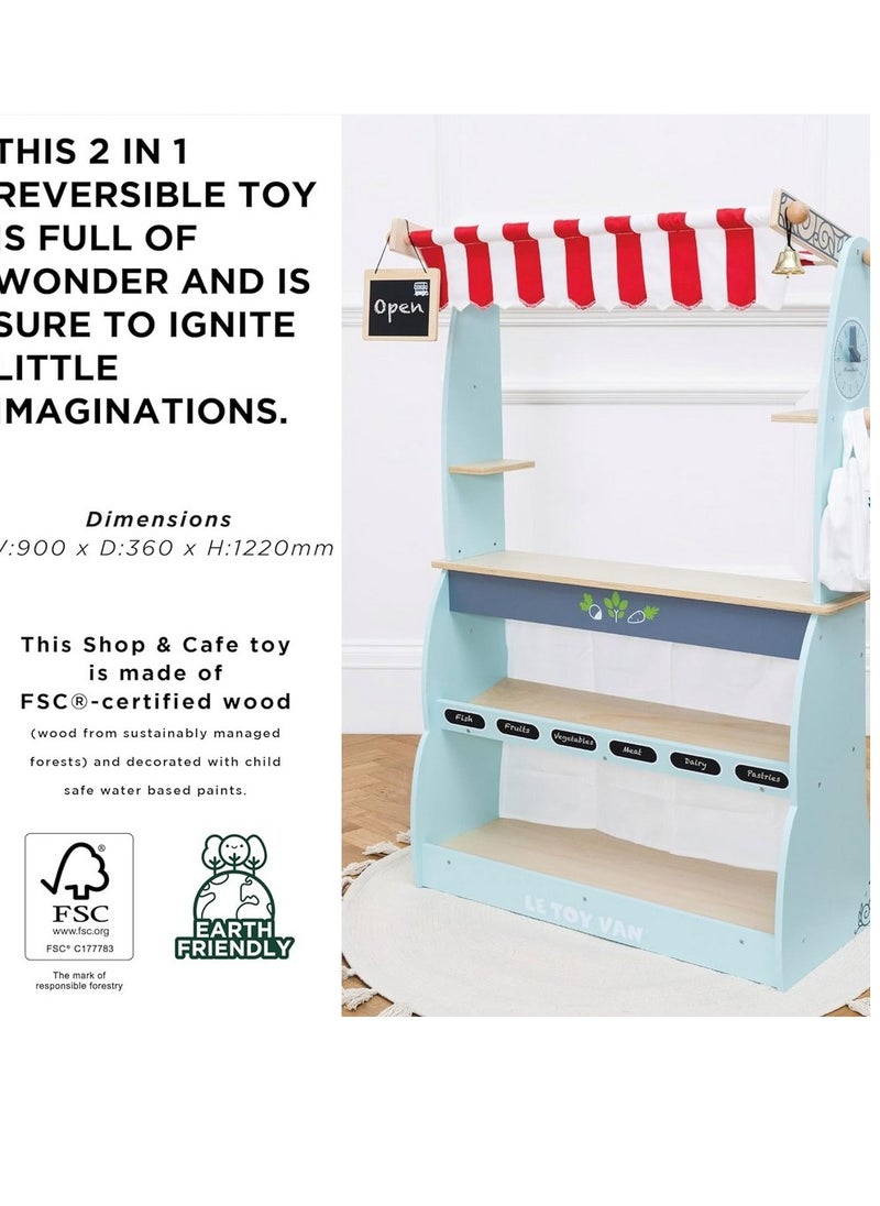 Le Toy Van Le Toy Van Shop & Cafe Market Stand - Wooden Pretend Play Toy, Market Stall for Kids, Role-Playing, Interactive Shop Set, Café and Store Play Set  - Image 5