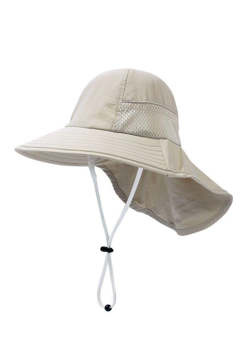 قبعة حماية من الشمس للأطفال الصغار الأولاد والبنات قبعة شمسية ذات حافة عريضة وغطاء للرقبة قبعات للعب على الشاطئ. (بيج-L) - Image 1
