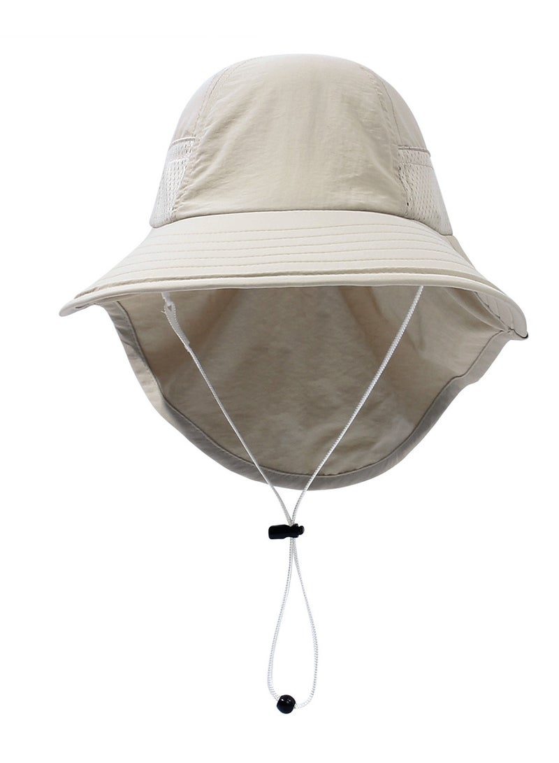 قبعة حماية من الشمس للأطفال الصغار الأولاد والبنات قبعة شمسية ذات حافة عريضة وغطاء للرقبة قبعات للعب على الشاطئ. (بيج-L) - Image 2