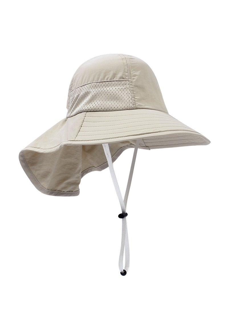 قبعة حماية من الشمس للأطفال الصغار الأولاد والبنات قبعة شمسية ذات حافة عريضة وغطاء للرقبة قبعات للعب على الشاطئ. (بيج-L) - Image 3