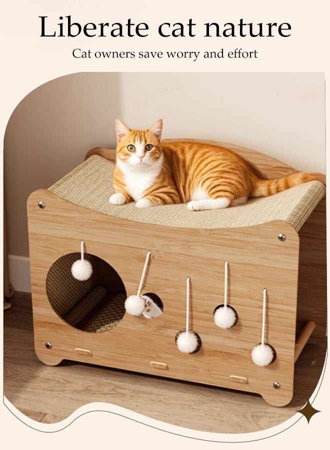 DUNISO منزل خدش قطط متعدد الوظائف 3 في 1 شكل مكعب من الكرتون مع 5 كرات لعب فخمة للقطط الكبيرة قابلة للفك لوح خدش من الكرتون للقطط لطحن المخالب، التدريب، اللعب، النوم، الراحة - Image 3