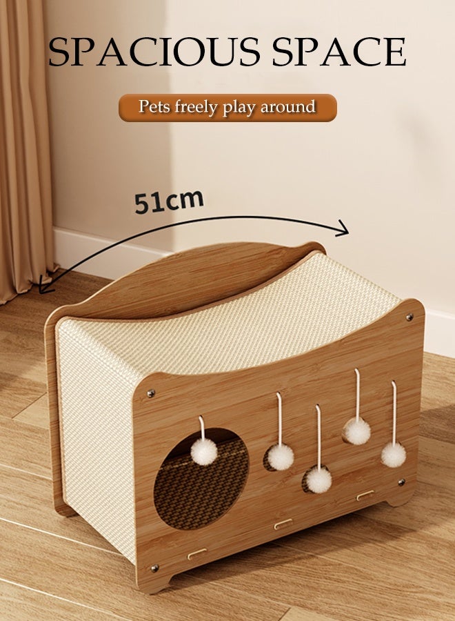 DUNISO منزل خدش قطط متعدد الوظائف 3 في 1 شكل مكعب من الكرتون مع 5 كرات لعب فخمة للقطط الكبيرة قابلة للفك لوح خدش من الكرتون للقطط لطحن المخالب، التدريب، اللعب، النوم، الراحة - Image 5