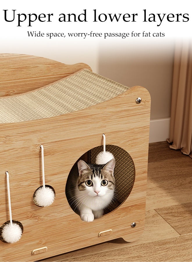 DUNISO منزل خدش قطط متعدد الوظائف 3 في 1 شكل مكعب من الكرتون مع 5 كرات لعب فخمة للقطط الكبيرة قابلة للفك لوح خدش من الكرتون للقطط لطحن المخالب، التدريب، اللعب، النوم، الراحة - Image 2