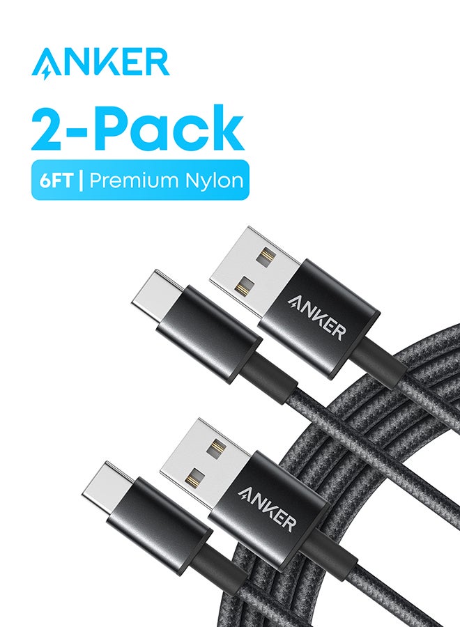 Anker USB C Cable, [2-Pack, 6ft] USB A to USB C Charger Cable, Premium Nylon USB A to Type C Charger Cable Fast Charging for iPhone 16/15, Samsung S25/S24/S23, Huawei, Xiaomi, Vivo, Oppo (USB 2.0, Black) - Image 1