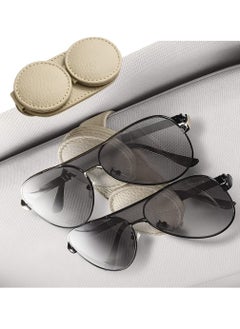 Excefore Sunglasses Holder for Car Sun Visor, Double Position Leather Glasses Hanger, Magnetic Eyeglass Clip for Auto, Ticket Card Clips Organizer, Universal Vehicle Visor Accessories, Beige  - Image 1