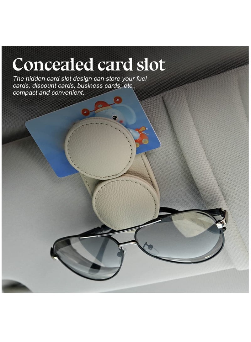 Excefore Sunglasses Holder for Car Sun Visor, Double Position Leather Glasses Hanger, Magnetic Eyeglass Clip for Auto, Ticket Card Clips Organizer, Universal Vehicle Visor Accessories, Beige - Image 3