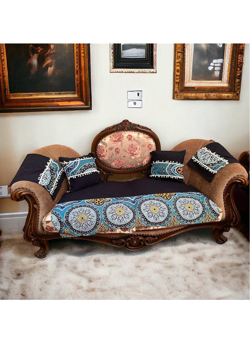 Generic A sofa set in Khayami fabric, 5 pieces (1 sofa cover + 2 pillow covers + 2 cushion covers) - dark blue - Design may vary.  - Image 1