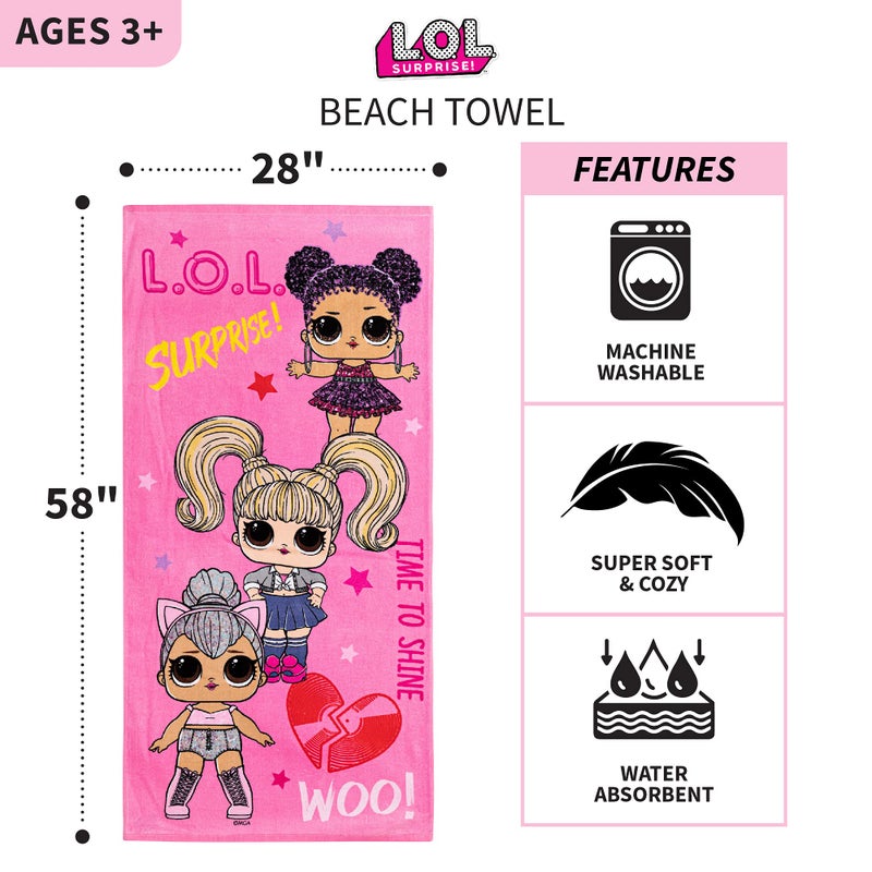 Franco Kids Super Soft Cotton Bath/Pool/Beach Towel, 58 in x 28 in, LOL Surprise - Image 3