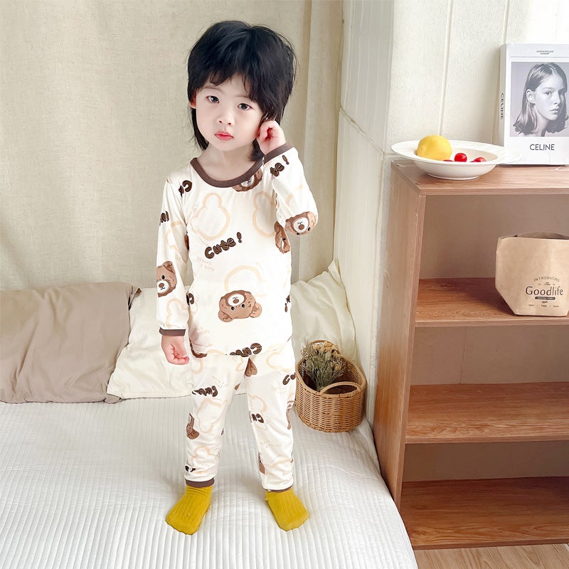 Boys And Girls Autumn Clothes And Pants Suit Cotton Boneless Baby Class A Thermal Underwear Children'S Cotton Pajamas Home Clothes - Image 1