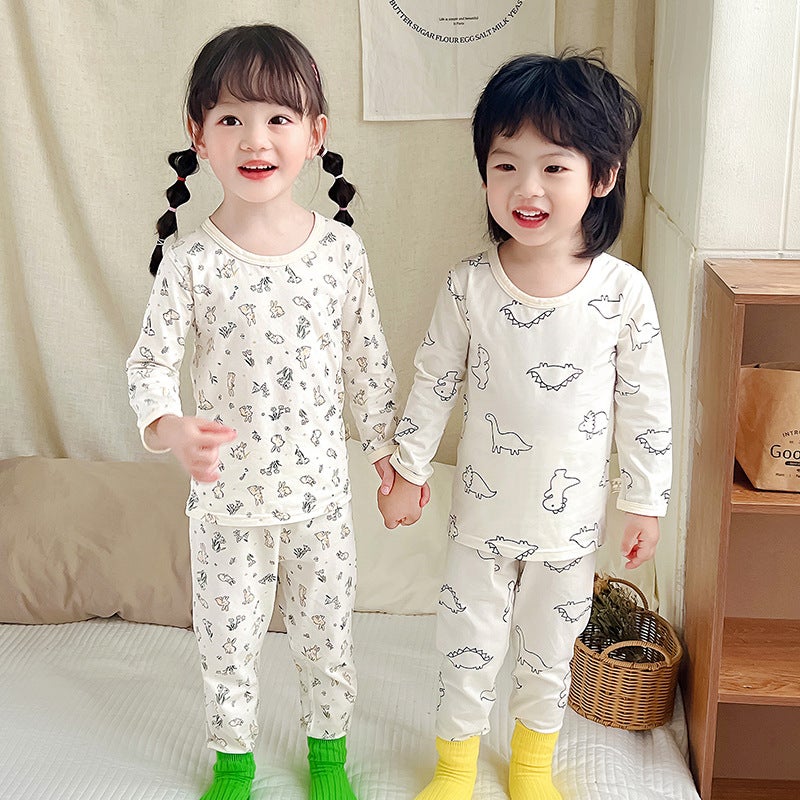 Boys And Girls Autumn Clothes And Pants Suit Cotton Boneless Baby Class A Thermal Underwear Children'S Cotton Pajamas Home Clothes - Image 5