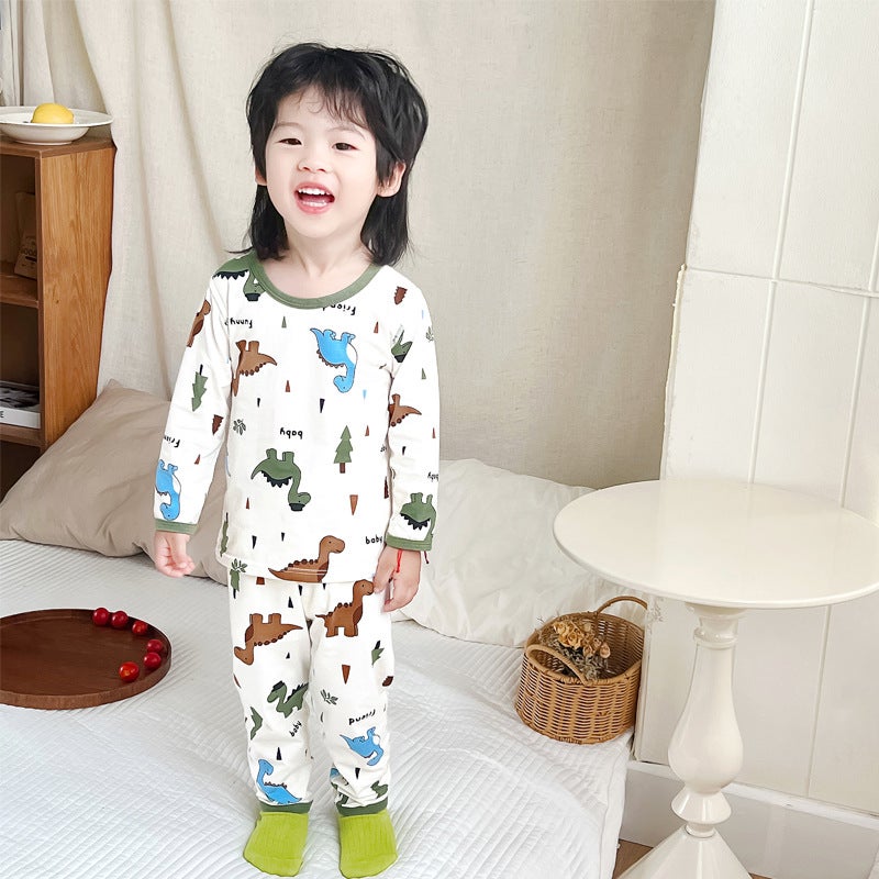 Boys And Girls Autumn Clothes And Pants Suit Cotton Boneless Baby Class A Thermal Underwear Children'S Cotton Pajamas Home Clothes - Image 2