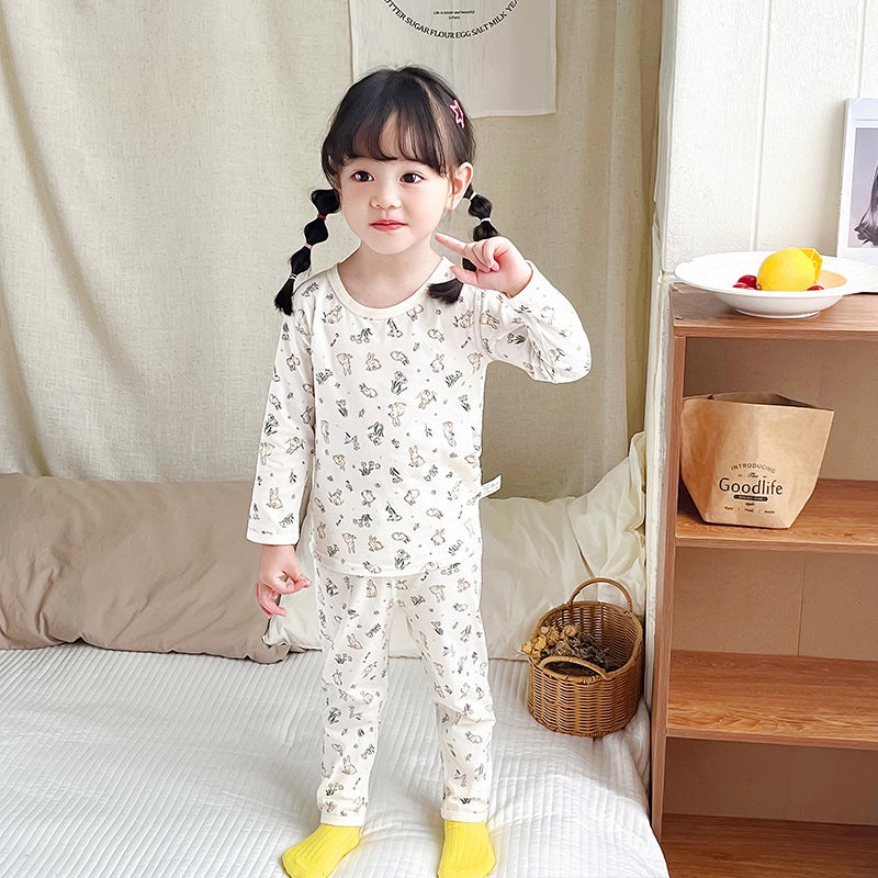 Boys And Girls Autumn Clothes And Pants Suit Cotton Boneless Baby Class A Thermal Underwear Children'S Cotton Pajamas Home Clothes - Image 4