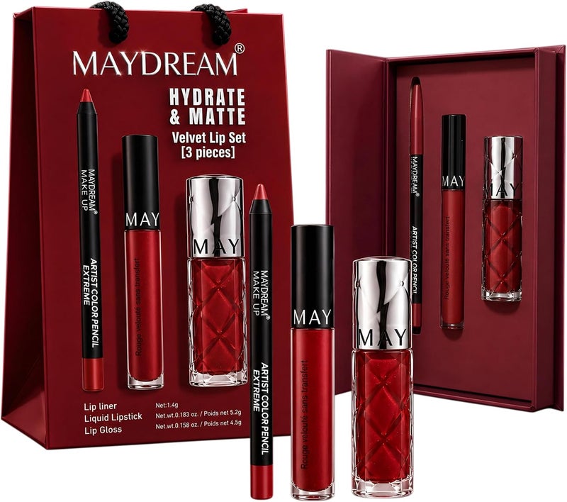 مجموعة الأسطورية للشفاه MAYDREAM طقم روج ثابت + جلوس شفايف + محدد شفايف درجة رقم 01 - Image 1