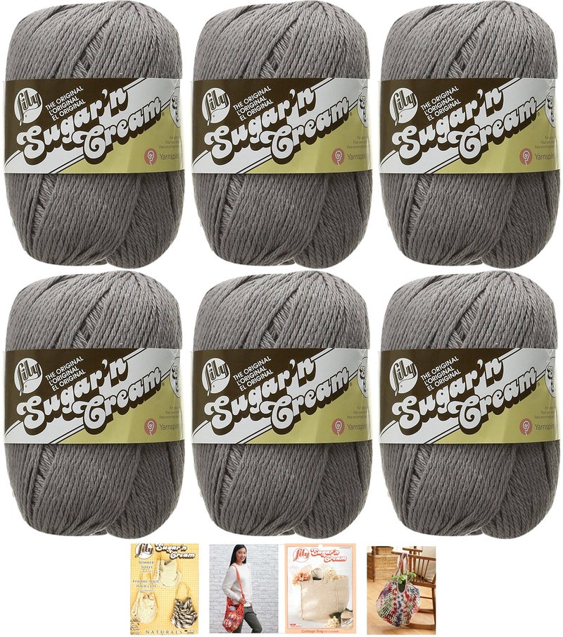 Spinrite Spinrite Lily Sugarn Cream Yarn 100 Cotton Solids and Ombres 6Pack Medium 4 Worsted Plus 4 Lily Patterns Overcast 01042 