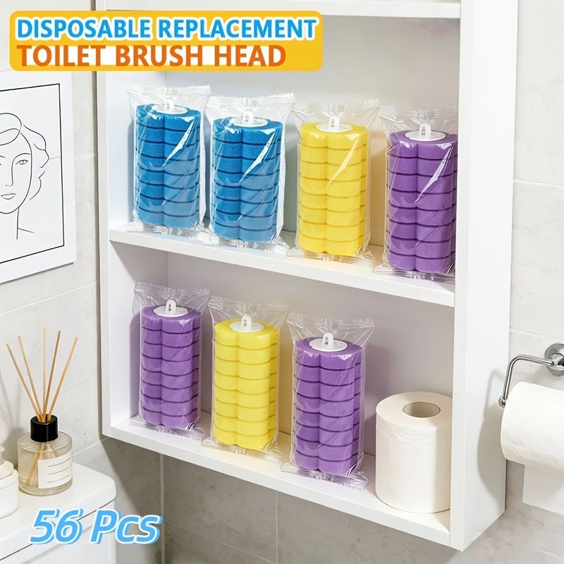 56 Pcs Toilet Cleaning Rod Replacement Set 3 Color Transparent Packaging Bags Disposable Toilet Replacement Head Pads Suitable For Bathtubs And Washbasins Polychrome - Image 5
