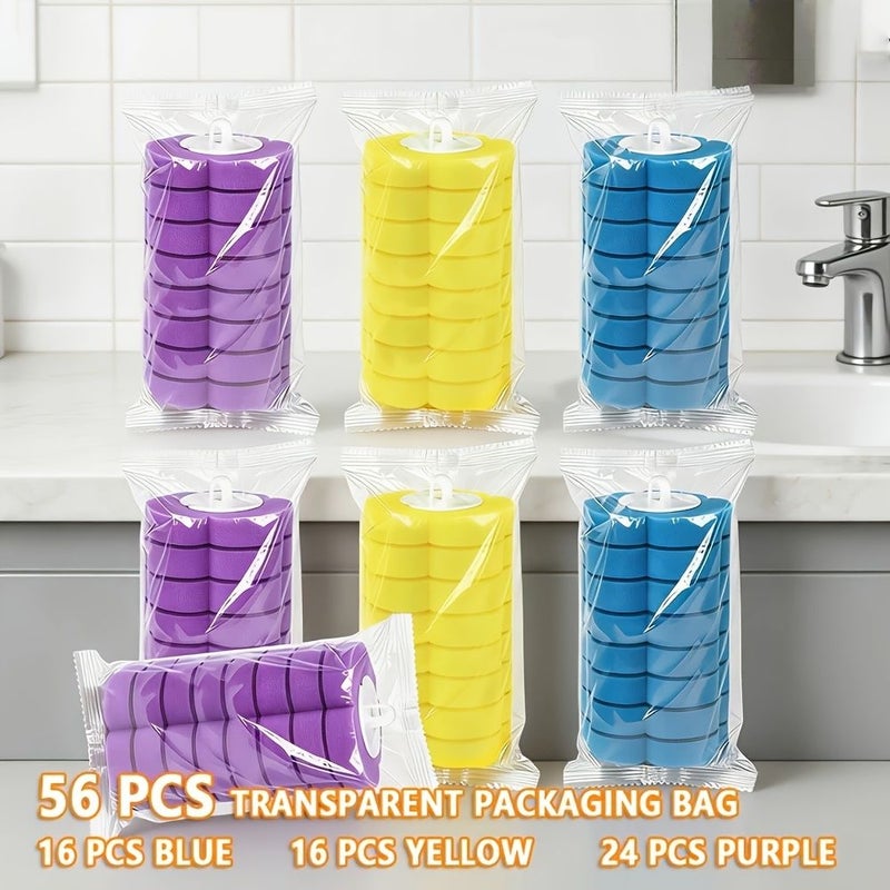 56 Pcs Toilet Cleaning Rod Replacement Set 3 Color Transparent Packaging Bags Disposable Toilet Replacement Head Pads Suitable For Bathtubs And Washbasins Polychrome - Image 1