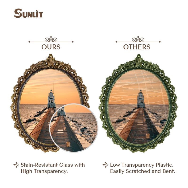 Sunlit Vintage Picture Frame 8x10 Inch, Oval Antique Photo Frames with Glass Front, Luxury Photo Display, Tabletop Wall Hanging, Gift Ideas, Gold and Black - Image 3