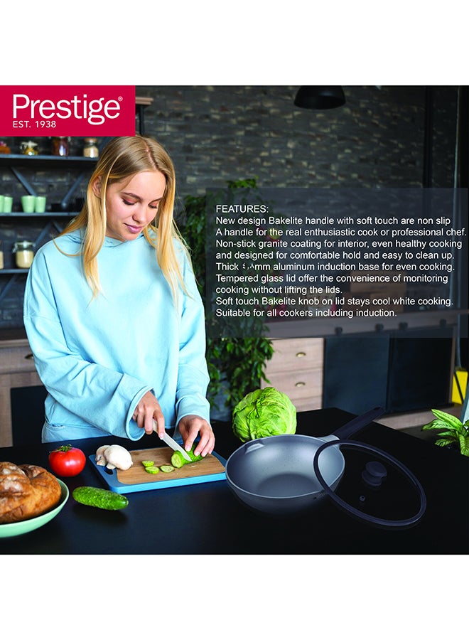 Prestige Essential Cast Aluminum Black 28Cm Wok With Glass Lid | Non Stick Induction-Based Wok Pan With Lid Black - Image 5