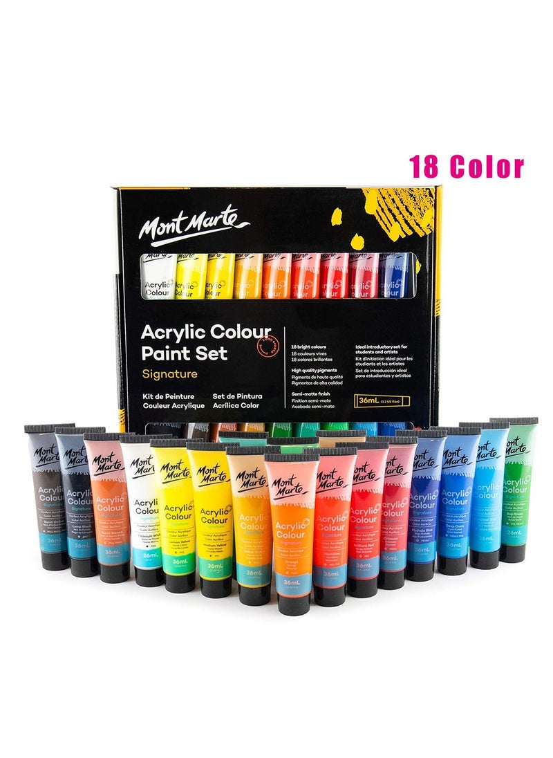 Mont Marte - 18pcs Acrylic Paint Set 36ml Tubes Ideal For Acrylic Painting Brilliant Lightfast Colours With Great Opacity - Image 1