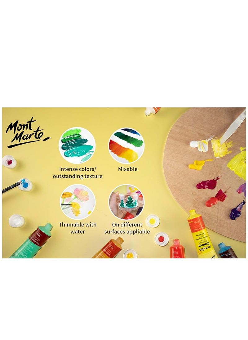 Mont Marte - 18pcs Acrylic Paint Set 36ml Tubes Ideal For Acrylic Painting Brilliant Lightfast Colours With Great Opacity - Image 1