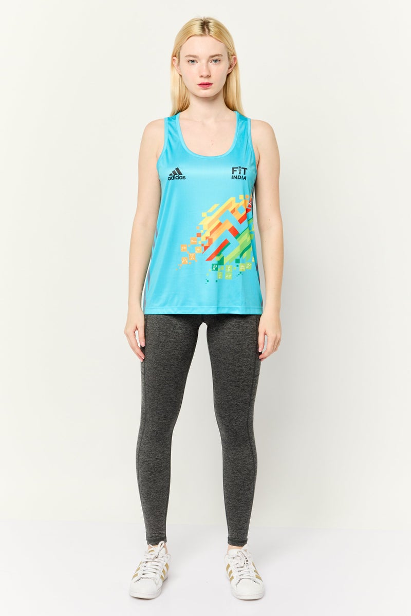 Adidas Women Sportswear Fit Fit India Training Jersey, Turquoise - Image 2
