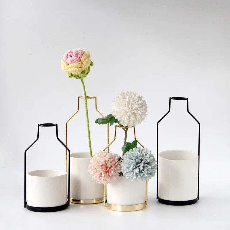 Bluejw Scandinavian Modern Iron & Ceramic Vase for Dried Plants - Handmade Nordic Minimalist Dry Flower Arrangement, Wedding Home Decor - Image 2