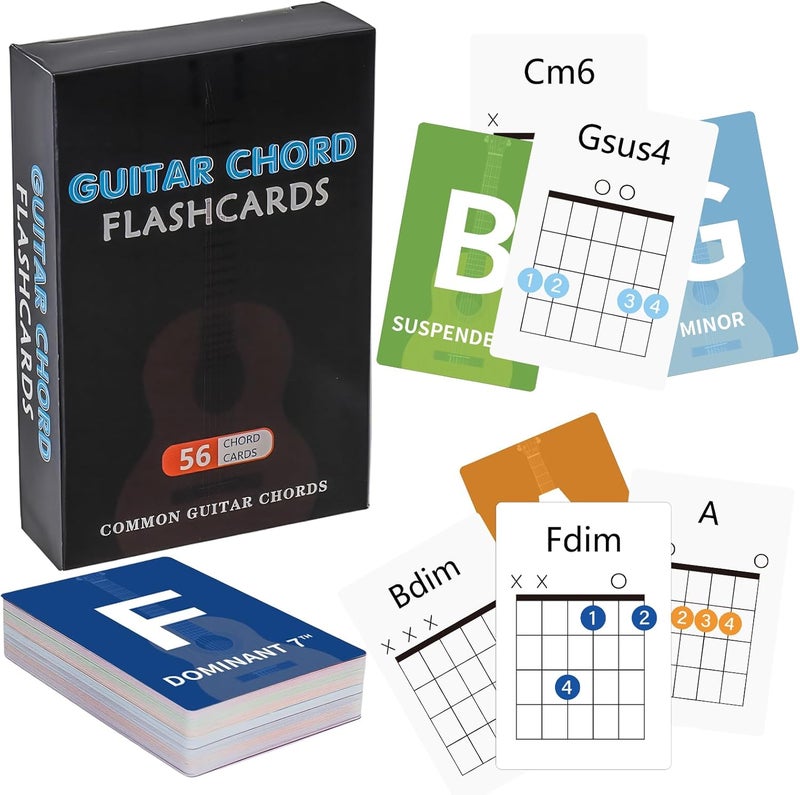 JYCSTE Guitar Chord Flash Cards, 56 Cards on Guitar Note Theory Flash Cards on Major and Minor Scales for Music Teaching and Beginners - Image 1