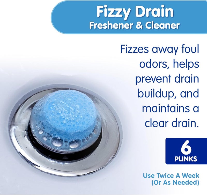 Plink Fizzy Drain Freshener and Cleaner, Prevents Clogs and Removes Odors in Household Sinks, Lemon Scent, 6-Pack - Image 2