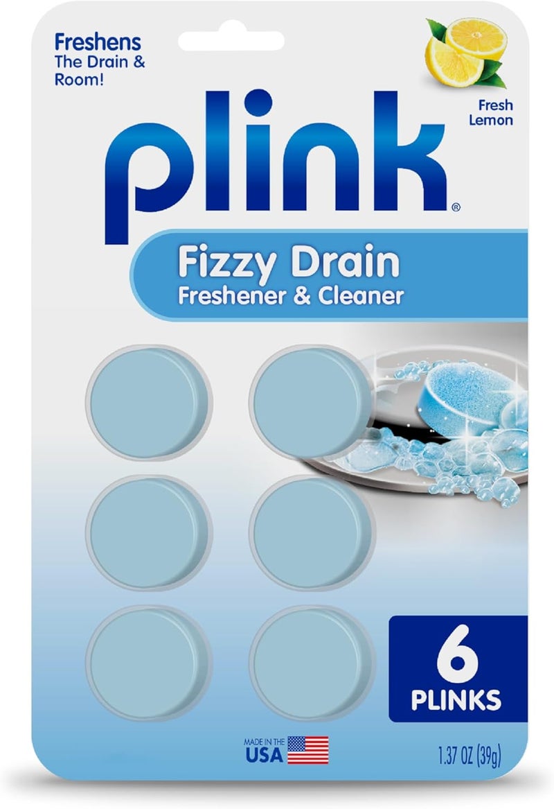 Plink Fizzy Drain Freshener and Cleaner, Prevents Clogs and Removes Odors in Household Sinks, Lemon Scent, 6-Pack - Image 1
