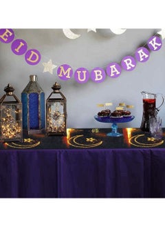 VUCATIN Eid Mubarak Table Runner Eid Mubarak Tablecloth Table Decorations 12.6 x 70.9 Inch Gold Star Crescent Moon Table Cloth Dining Placemat for Eid Mubarak Ramadan Home Party Supplies  - Image 4