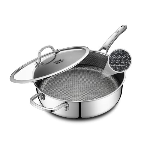 SNOWCLAD Frying Pans Nonstick with Lid,Hybrid Non Stick 5 Quart Saute pan,PFOA Free Cookware,Stainless Steel skillet,12 inch Deep Saute Pan,Dishwasher&Oven Safe,Works on All Cooktops - Image 1