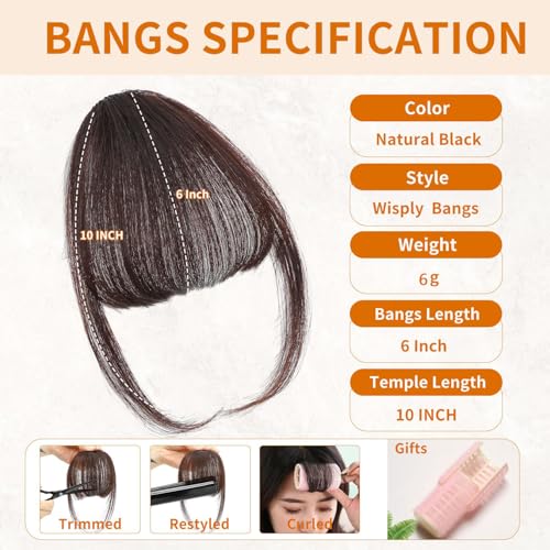 Leelebamo Clip in Bangs 100 Real Human Hair Fake Bangs Hair Clip on Bang for Women Dark Brown Wispy Bang Fringe with Temples Hairpieces Extensions for Daily Wear Dark Brown Wispy Bangs - Image 3