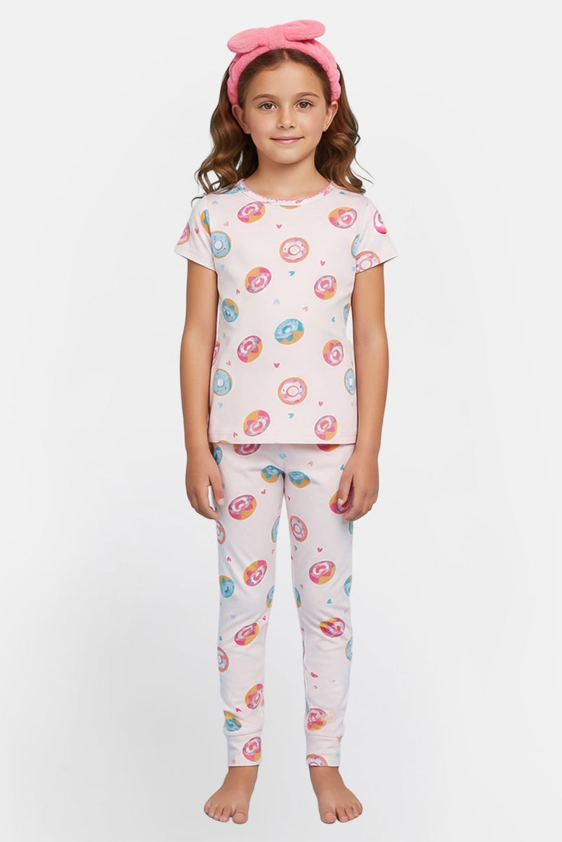 Betsey Johnson Kids Girl 3 Pieces Allover Print Pyjama Top And Bottom With Headband Set, Multicolor - Image 1