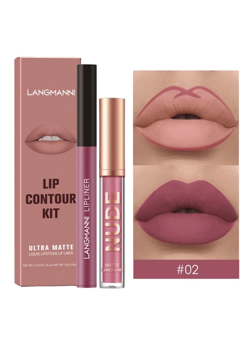 LANGMANNI - Liquid Lip Stick &Lip Liner 2PCS Color 02 - Image 1