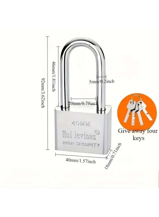 Long Beam 40MM Alloy Steel Padlock Waterproof Rust Resistant Secure Keyed Lock - Image 1