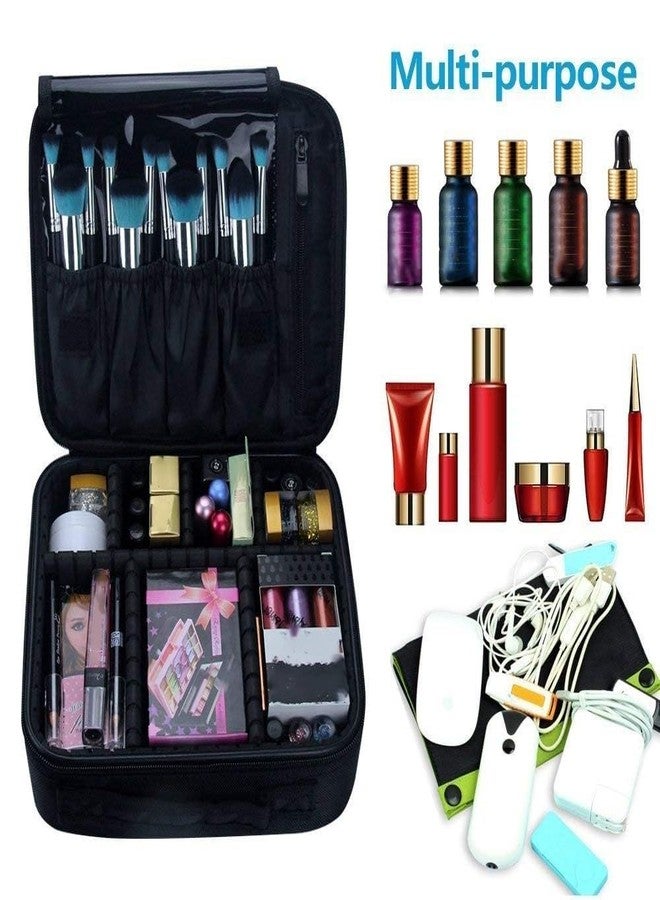 DMDENT Makeup Organizer Bag for Women, Girls & Bride - Travel Cosmetic Kit Storage Organiser - Toiletry Vanity Box with Adjustable Compartment, 26l x 23b x 9h cm (Black) - Medium - Image 2