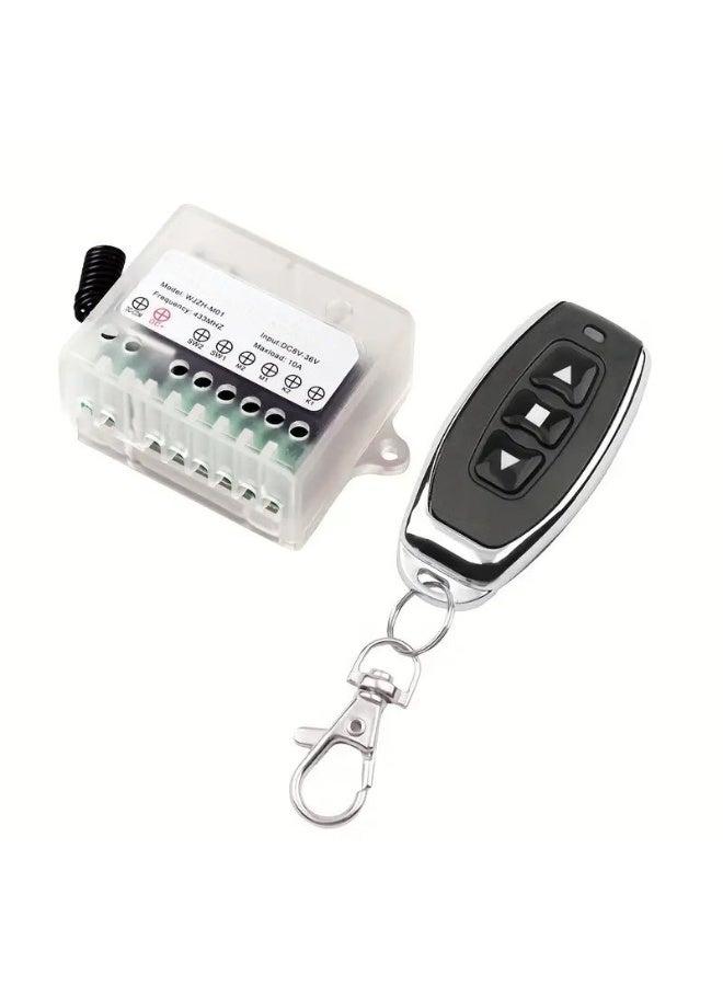 Wireless remote control switch with remote control, alternative to manual use, used to open garage doors with voltages of 12 volts, 24 volts, and 36 volts. It works with RF technology and can open the door easily from a distance of up to 30 meters without any obstacles. Easy to install and operate. The device and 2 remote controls. - Image 2