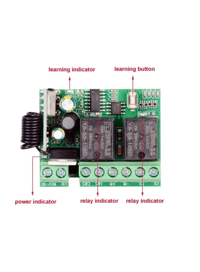 Wireless remote control switch with remote control, alternative to manual use, used to open garage doors with voltages of 12 volts, 24 volts, and 36 volts. It works with RF technology and can open the door easily from a distance of up to 30 meters without any obstacles. Easy to install and operate. The device and 2 remote controls. - Image 5