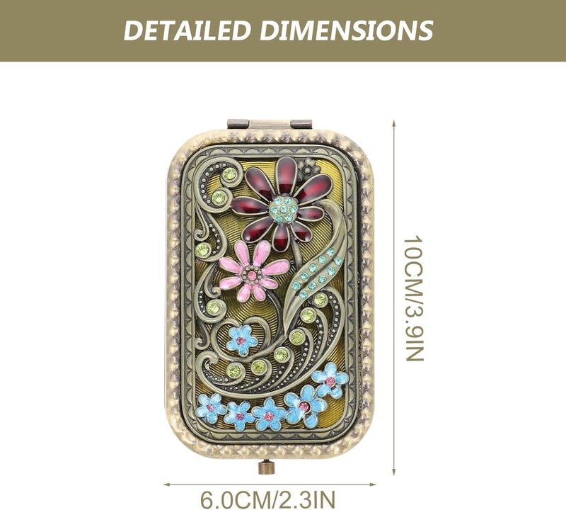 Vintage Dual Sided Makeup Mirror Compact Folding Travel Mirror for Women Design for Purse Pocket for Quick Makeup Touch Ups - Image 3