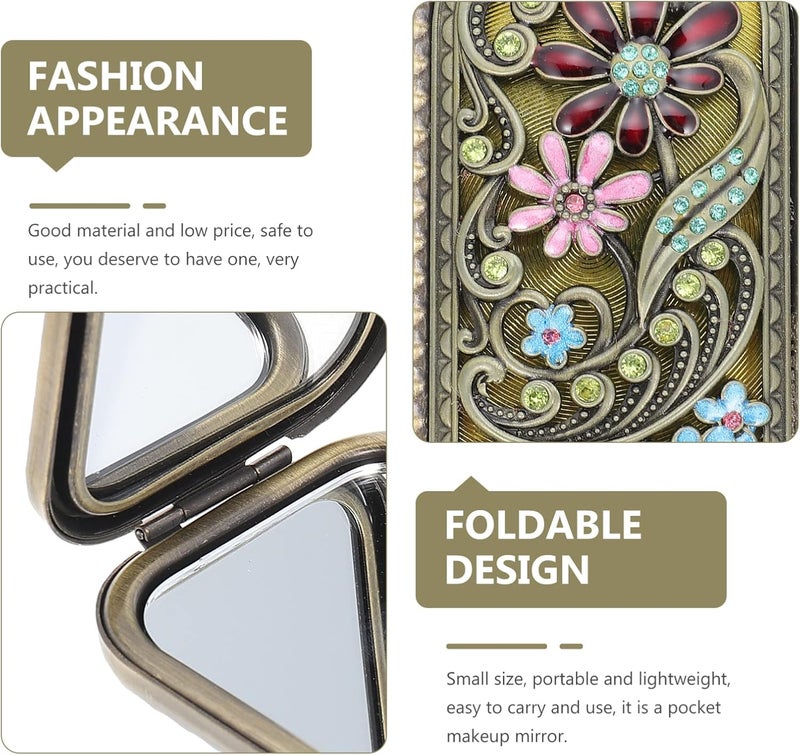 Vintage Dual Sided Makeup Mirror Compact Folding Travel Mirror for Women Design for Purse Pocket for Quick Makeup Touch Ups - Image 5