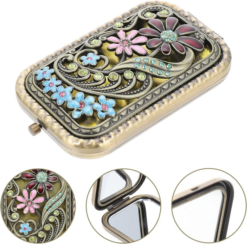 Vintage Dual Sided Makeup Mirror Compact Folding Travel Mirror for Women Design for Purse Pocket for Quick Makeup Touch Ups - Image 2