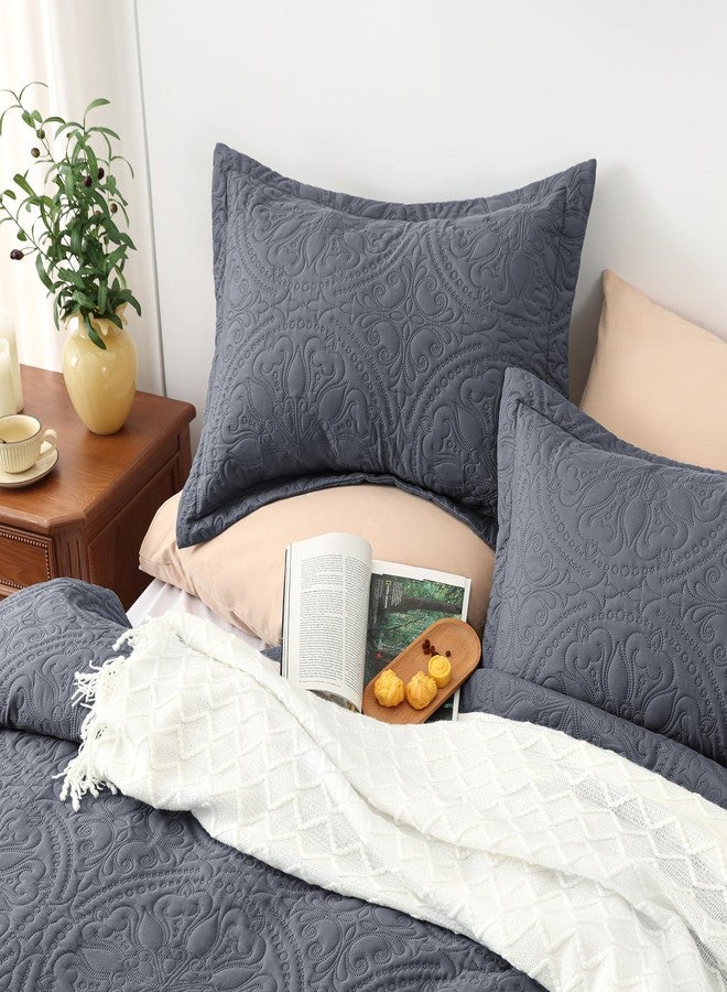 EXQ Home طقم لحاف EXQ Home كامل مقاس كوين رمادي مزرق 3 قطع، غطاء سرير خفيف الوزن وناعم بنمط زهور ماندالا لجميع الفصول (لحاف واحد، غطاءان للوسائد) - Image 2