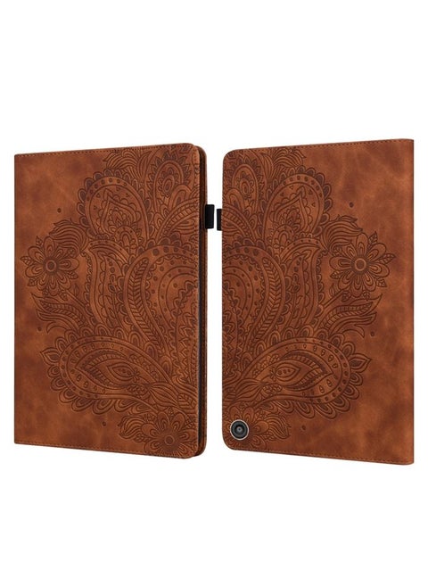 Case Cover For Amazon Kindle Fire HD 8 2020 Peacock Embossed Pattern TPU + PU Horizontal Flip Leather Case with Holder & Card Slots & Wallet & Sleep / Wake-up Function Brown