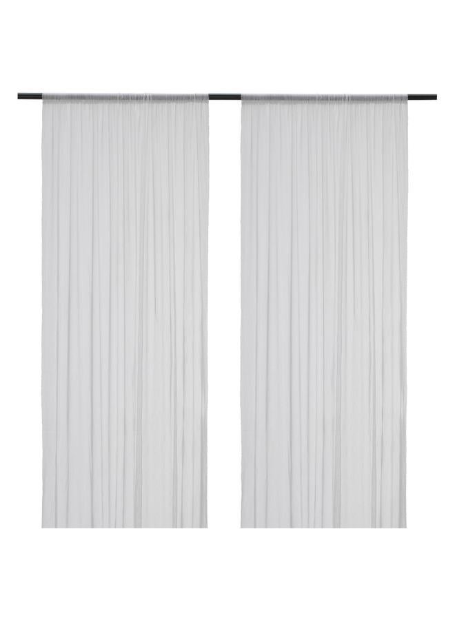 erorex Sheer curtains, 1 pair, white dotted/with rod pocket, 145x300 cm - Image 1