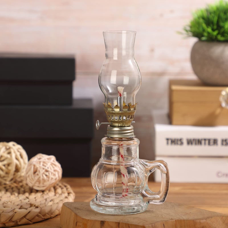 Hortsun 2 Pieces Christmas Chamber Oil Lamp, Vintage Glass Clear Kerosene Lamp Indoor Decorative Hurricane Lantern Small Oil Lantern for Thanksgiving Tabletop Decor and Emergency Lighting - Image 3