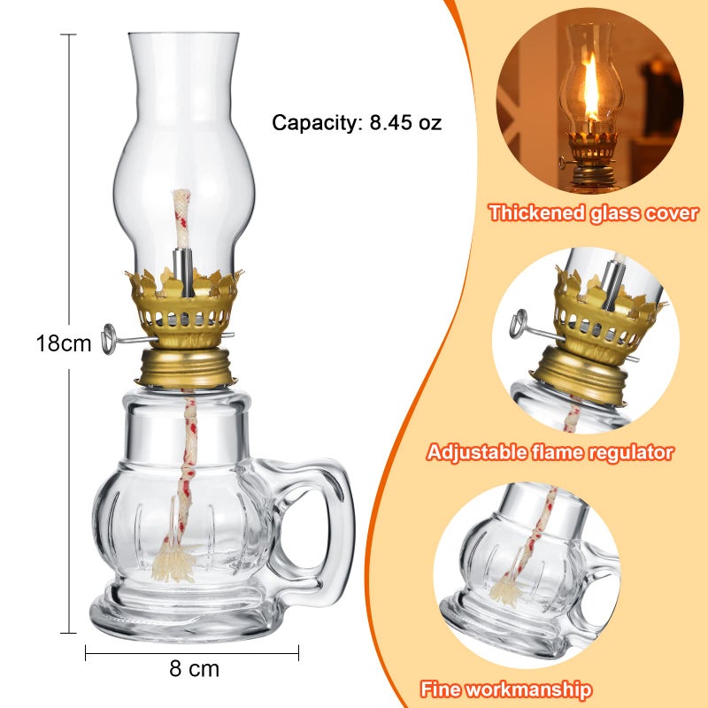 Hortsun 2 Pieces Christmas Chamber Oil Lamp, Vintage Glass Clear Kerosene Lamp Indoor Decorative Hurricane Lantern Small Oil Lantern for Thanksgiving Tabletop Decor and Emergency Lighting - Image 2