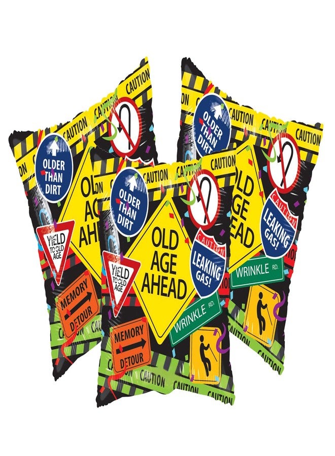 Artisan Owl Set of 3 Over The Hill Old Age Ahead Sign 18" Foil Party Balloons - Image 2