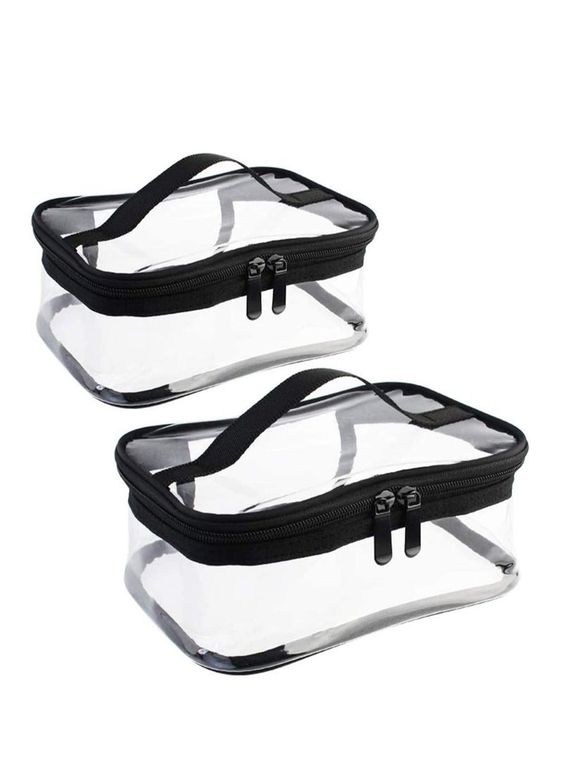 KASTWAVE Clear Makeup Bag Organiser Set, Waterproof Portable Clear Makeup Bag Zipper Cosmetics Bag Transparent PVC Zippered Toiletry Bag Organizers With Handle for Vacation Travel 2PCS M+L Clear-Black - Image 1