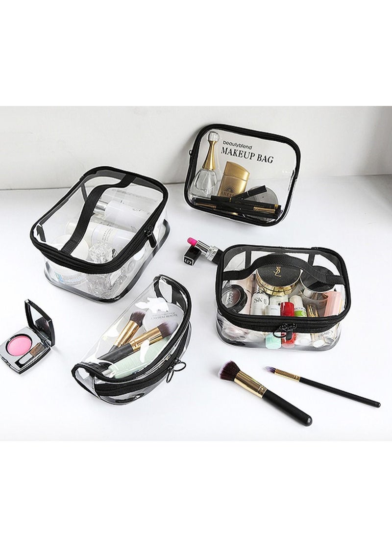 KASTWAVE Clear Makeup Bag Organiser Set, Waterproof Portable Clear Makeup Bag Zipper Cosmetics Bag Transparent PVC Zippered Toiletry Bag Organizers With Handle for Vacation Travel 2PCS M+L Clear-Black - Image 5